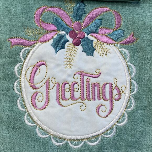 Vintage Greetings Bathroom Towel Set Ashley Taylor Christmas 3 Piece Festive - Picture 4 of 5